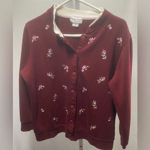 Bonnie‎ Evans Woman's Burgundy Cardigan Sweater with Embroidered Roses WP1X